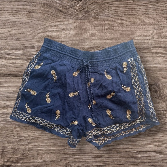 J.Crew Navy Blue Pineapple Embroidered Women's Shorts size Small elastic waist - Picture 3 of 15